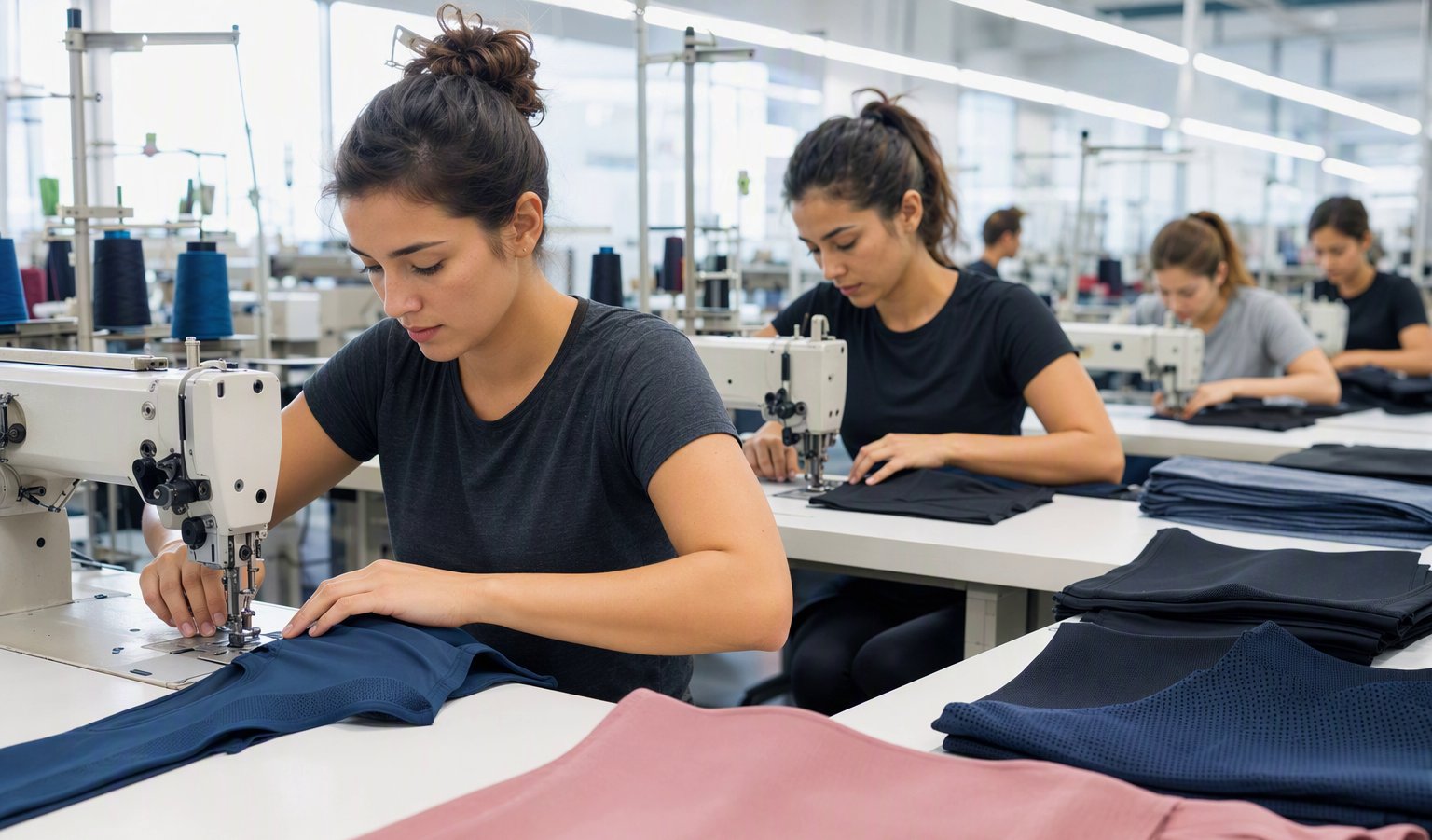 Garment factory production line sewing activewear