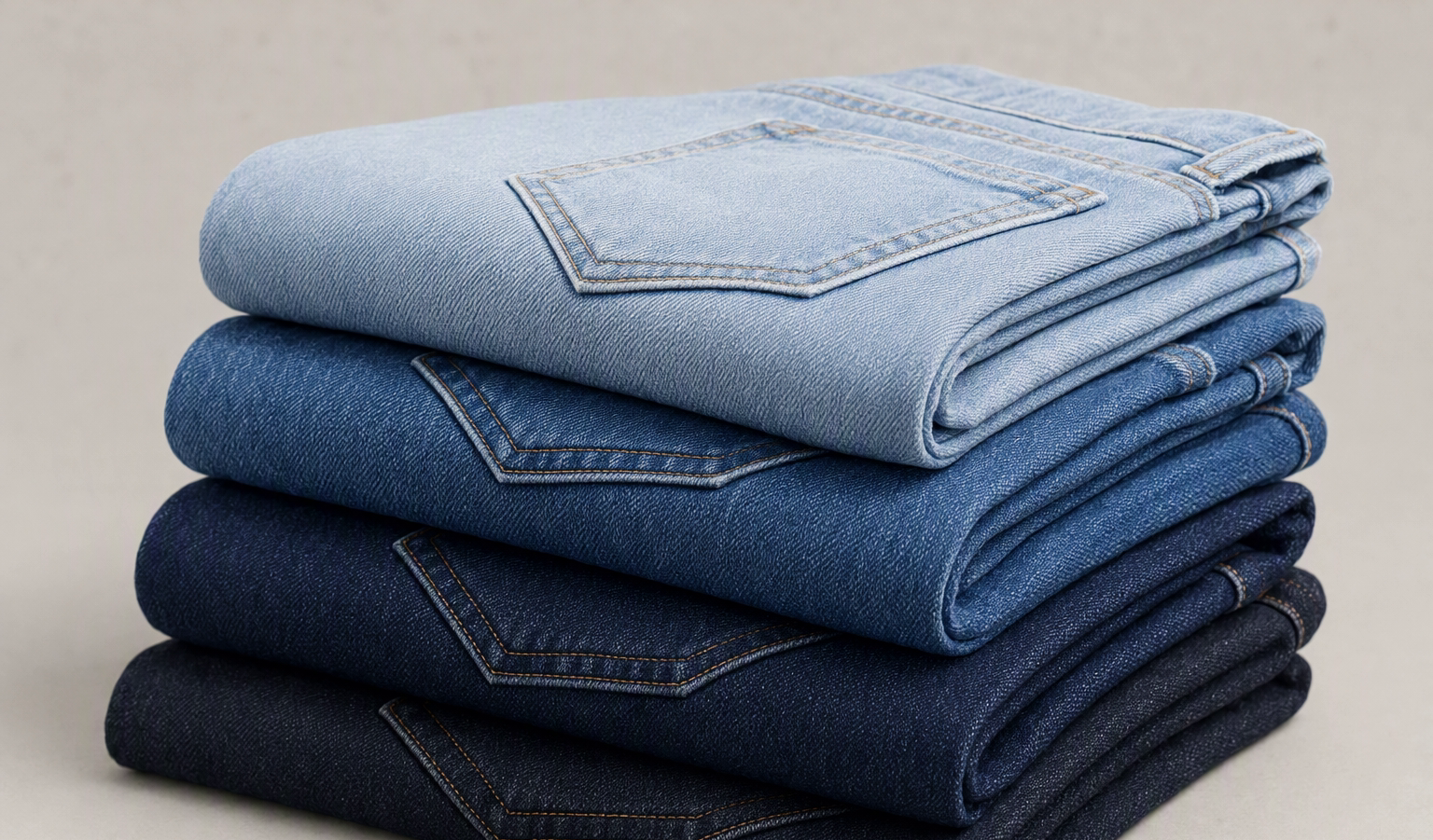 Folded denim jeans in different washes