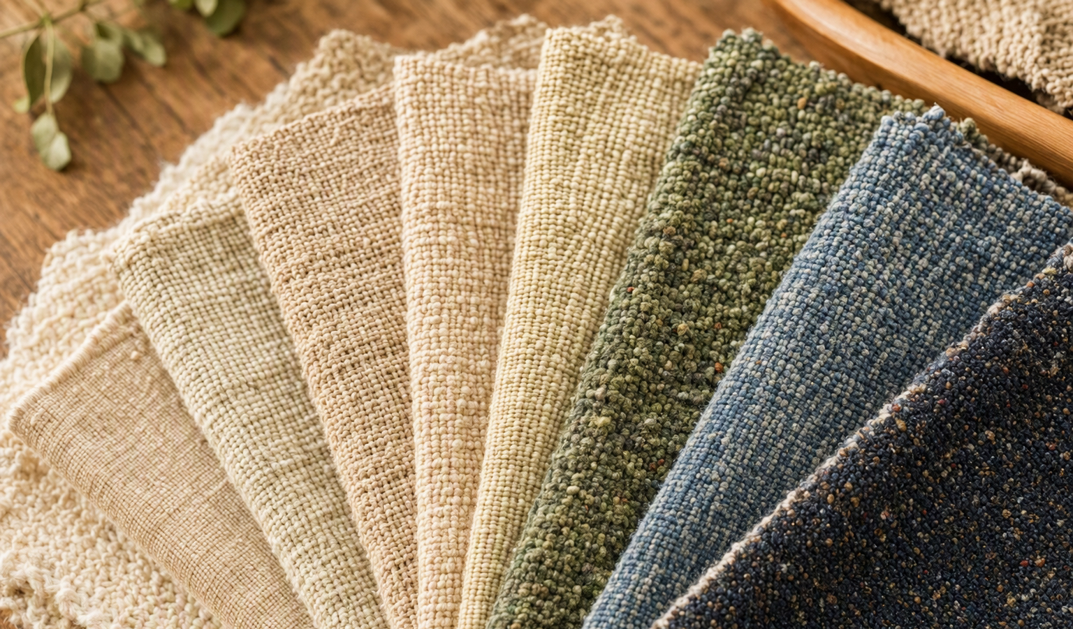 Fabric swatches of organic and recycled textiles