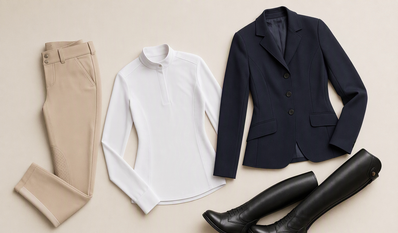 Equestrian riding apparel - breeches, show shirt and riding jacket