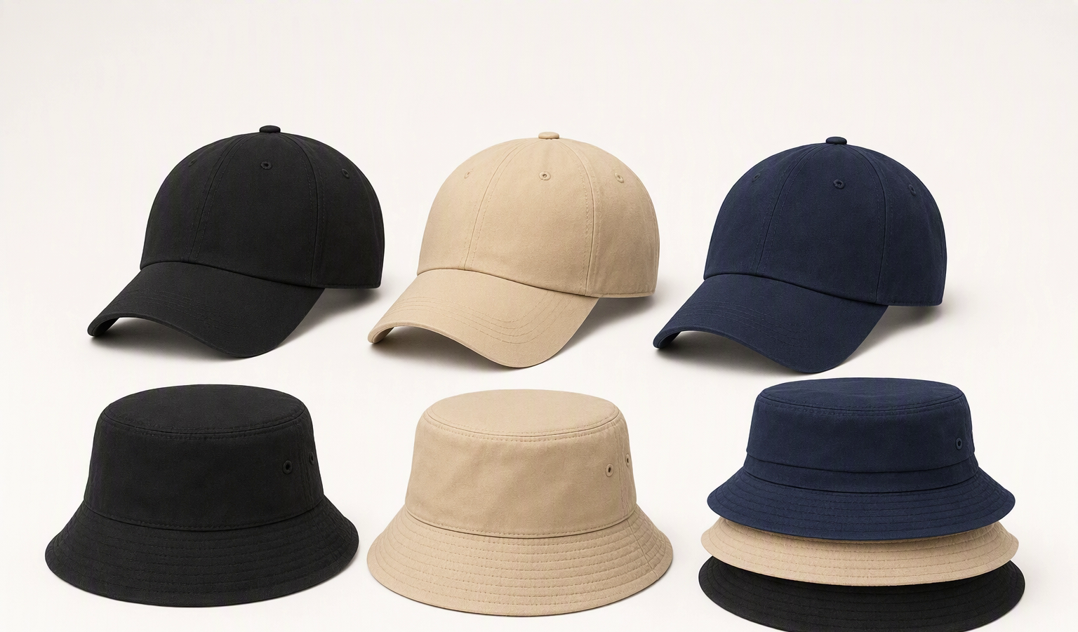 Blank custom baseball caps and bucket hats