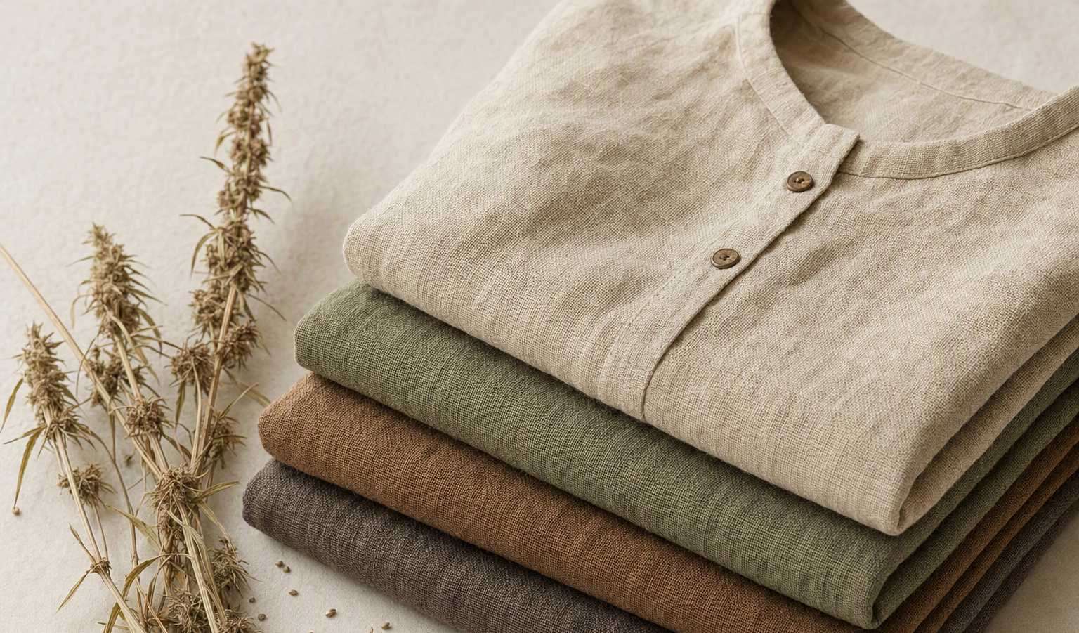 Natural hemp clothing in earthy tones