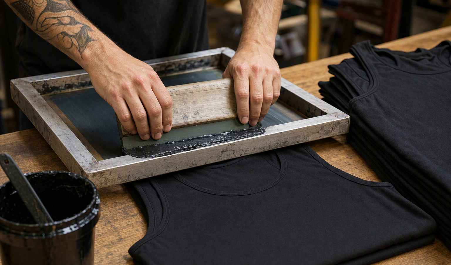 Screen-printing a custom logo onto blank tank tops