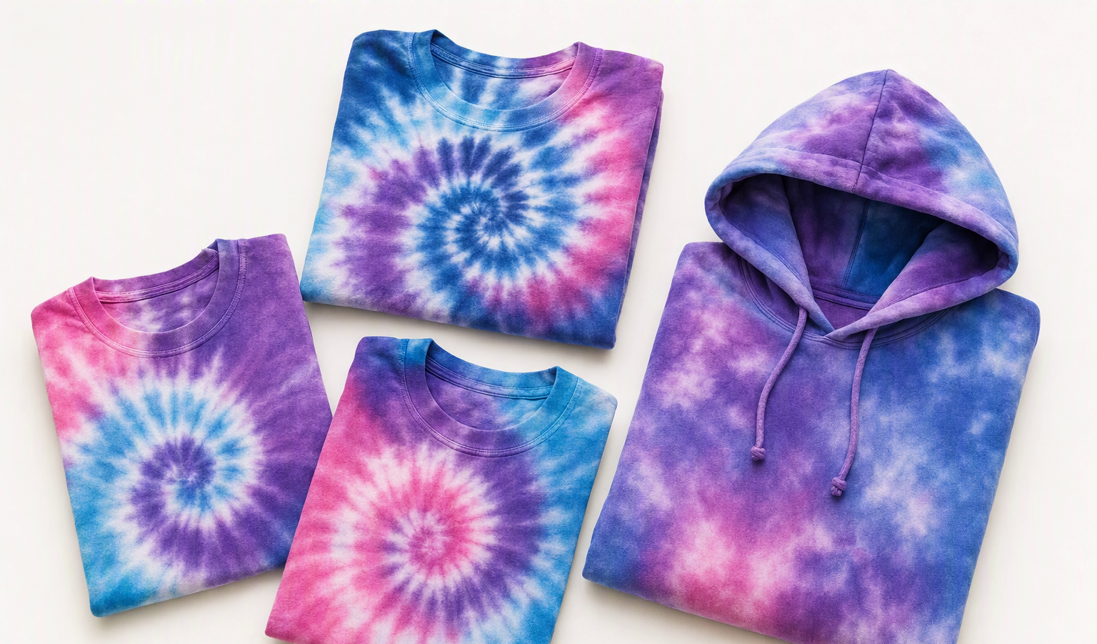Tie dye t-shirts and hoodie in vibrant colours