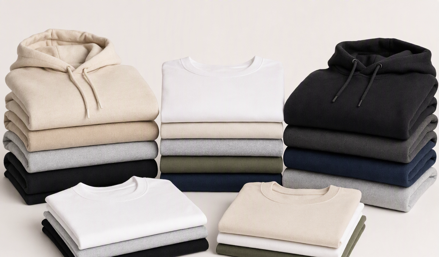 White label blank apparel in neutral colours ready for your own branding